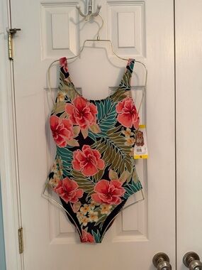 Hurley Women’s Floral One-Piece Swimsuit - Black, Pink & Green S NWT